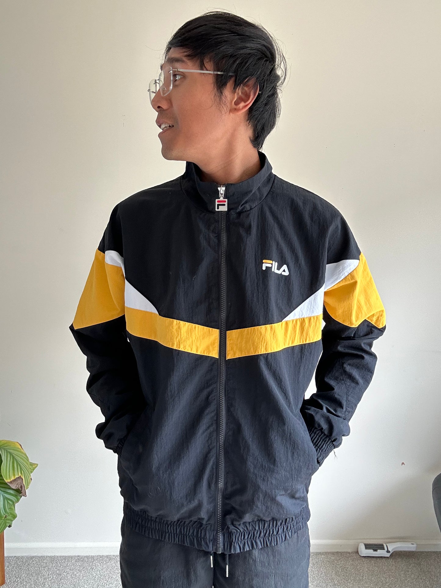 Fila Black and Yellow Nylon Sports Jacket Medium