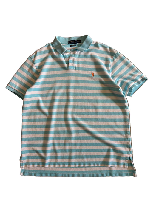 Polo Ralph Lauren light blue and white striped cotton polo shirt 2XL