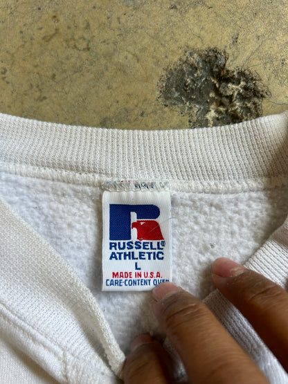 vintage Russell Athletic USA flag embroidered crewneck sweatshirt Large White