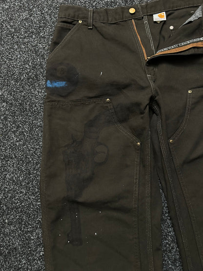 Carhartt Double Knee Dark Brown Custom Paint Pants size 38