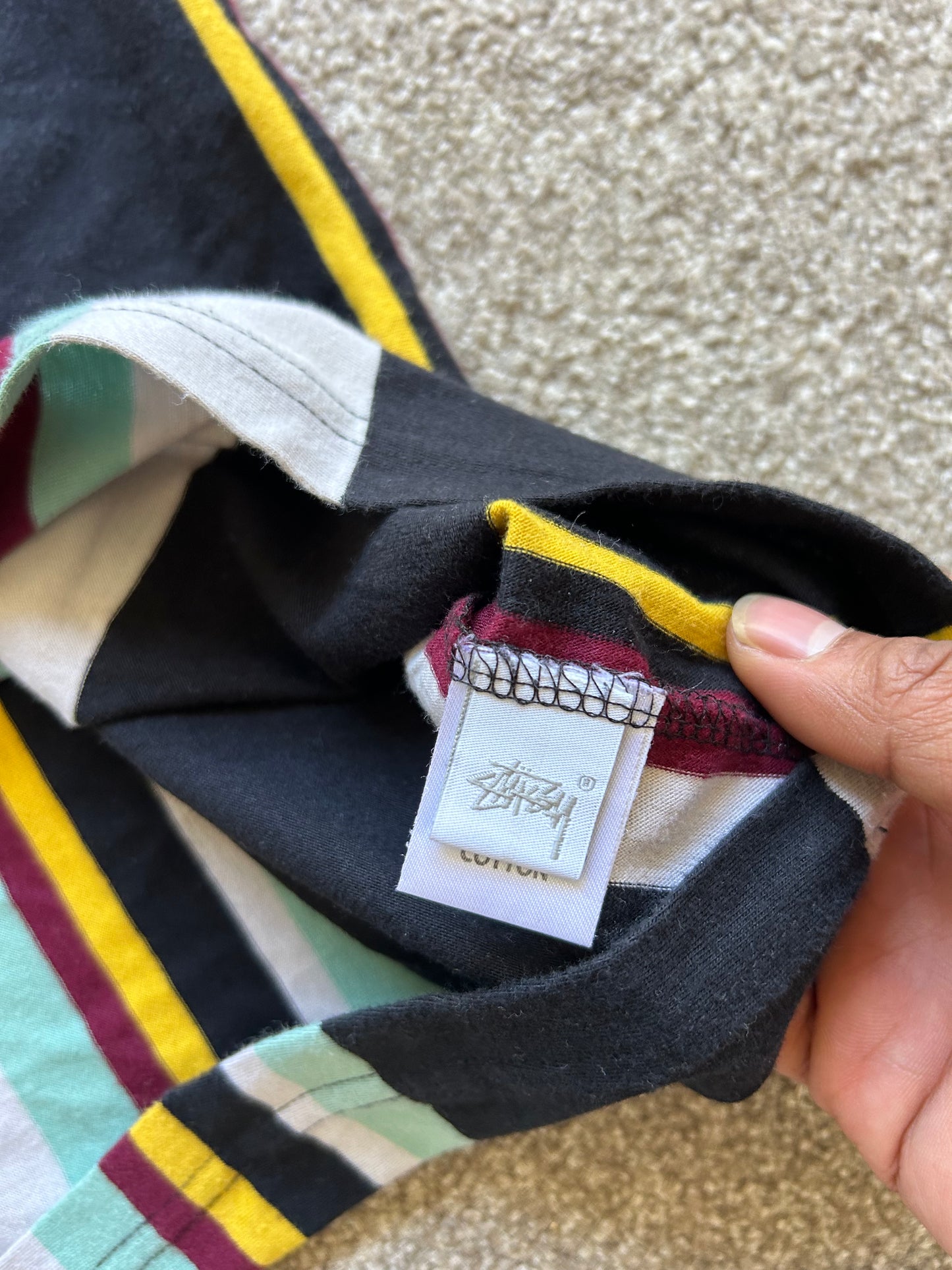 Stüssy International Centered Logo T-shirt in a vertical striped colorway Medium Black