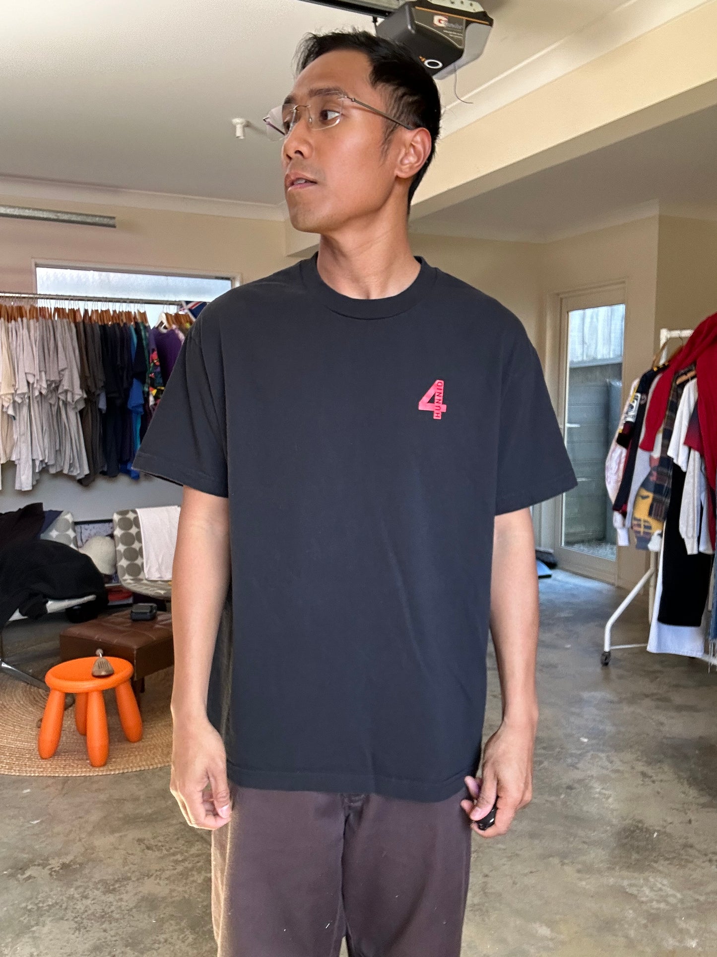 black 4Hunnid "Good Sex" graphic t-shirt featuring textured lettering on the back Large