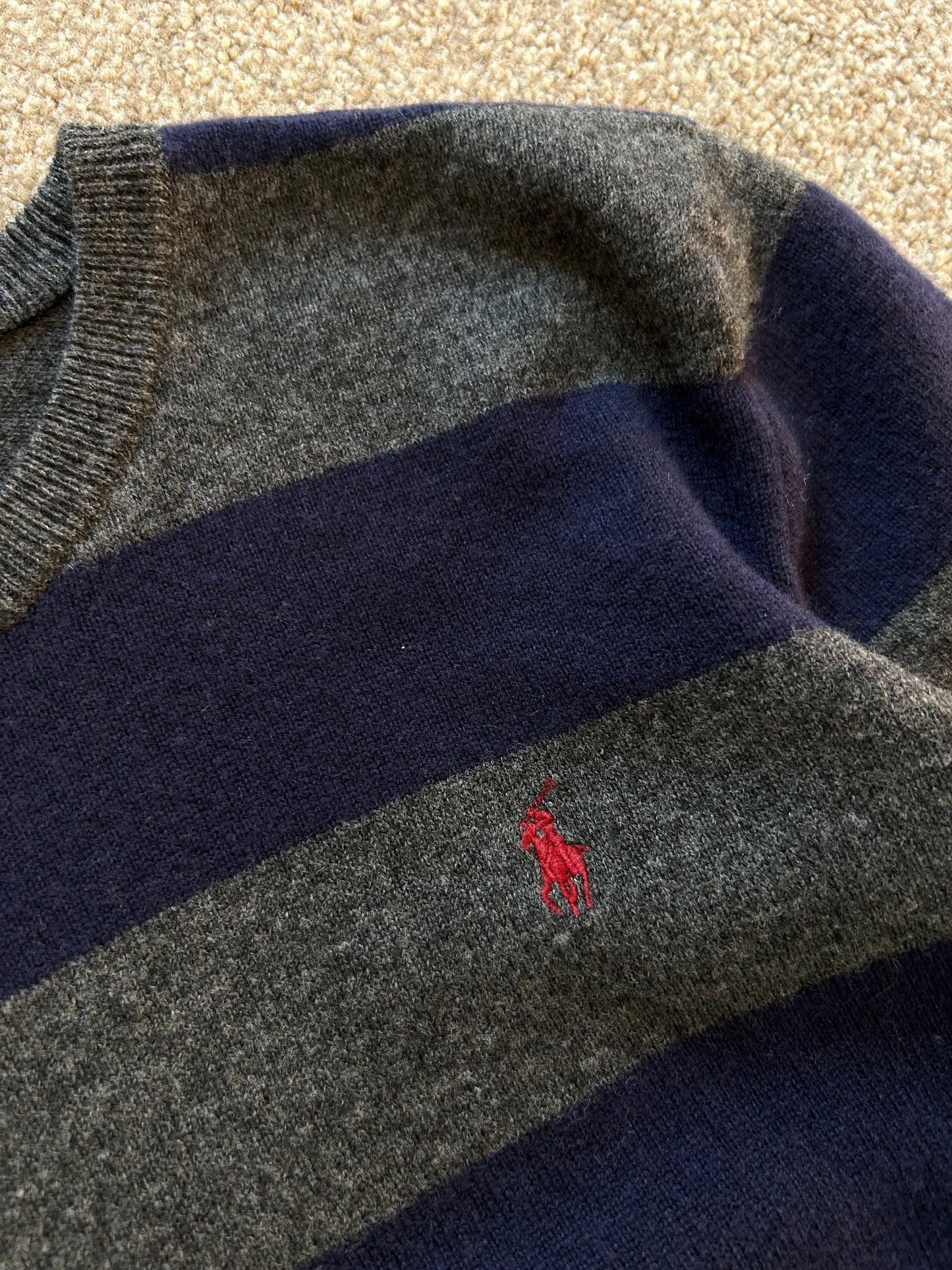 Polo RL Ralph Lauren Wool Sweater Stripe Navy Blue Small