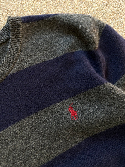 Polo RL Ralph Lauren Wool Sweater Stripe Navy Blue Small