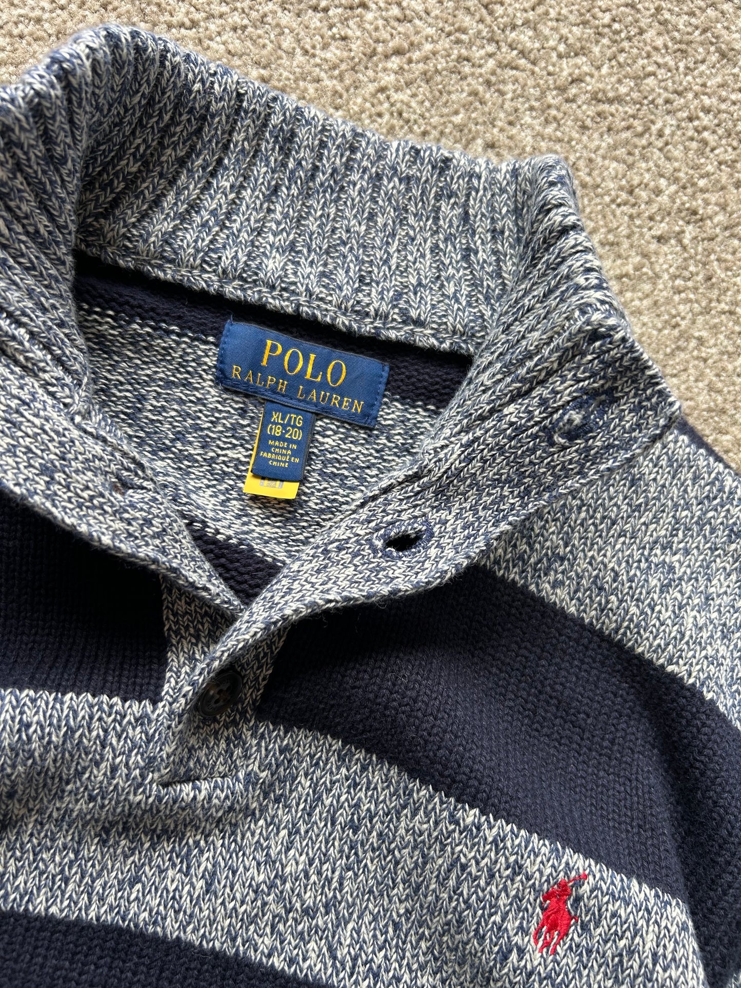 Ralph Lauren RL Stripe Sweater Two Tone Medium Navy Blue