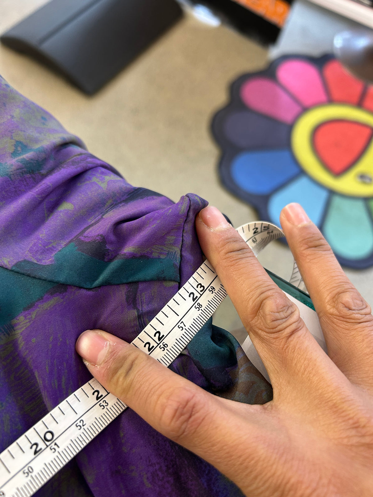 vintage Forrester's patterned zip-up jacket featuring an abstract purple, blue, and dark teal geometric tile design Medium