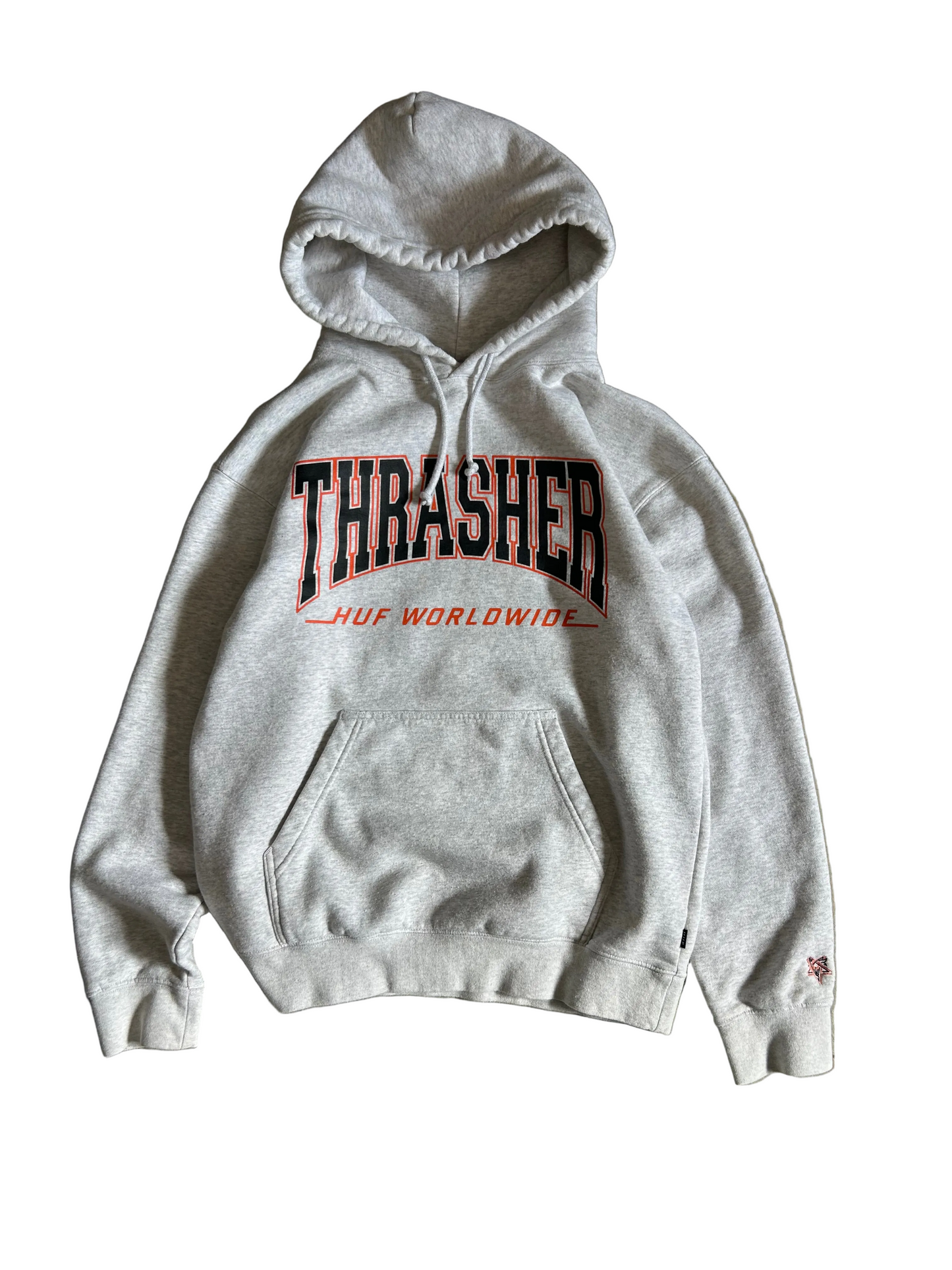 HUF x Thrasher Bayview Pullover Hoodie in Athletic Heather Small Grey