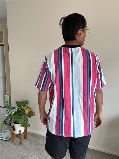Guess Originals Eco Stripe Tee in a pink and blue multi-colorway Medium