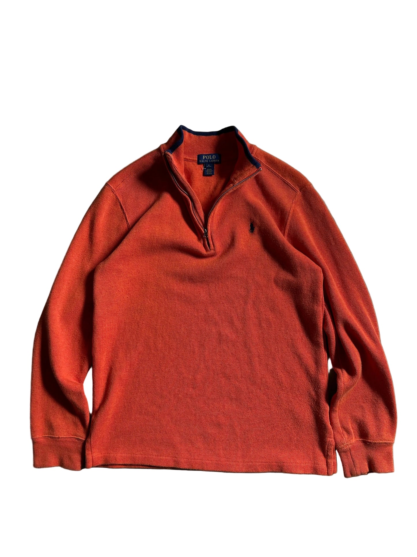 Polo Ralph Lauren quarter-zip pullover sweater, orange with a signature embroidered pony logo Medium