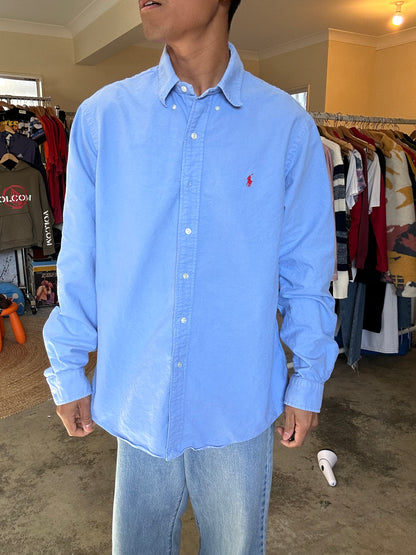 Vintage blue Polo Ralph Lauren Classic Fit Cotton Shirt Large