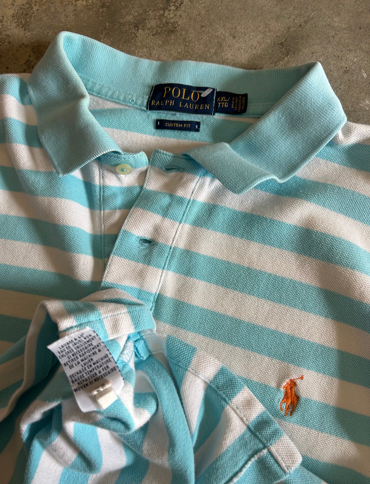 Polo Ralph Lauren light blue and white striped cotton polo shirt 2XL