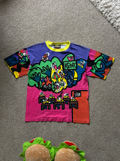 Vintage Kozmik All Over Print Hand Painted Tee Made in NZ Medium