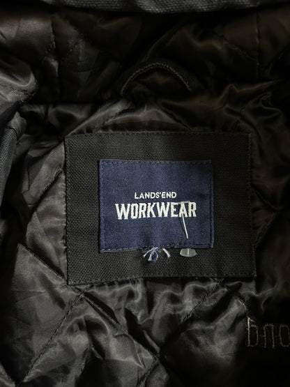 black hooded jacket from the Lands' End Workwear line, featuring a quilted lining Medium