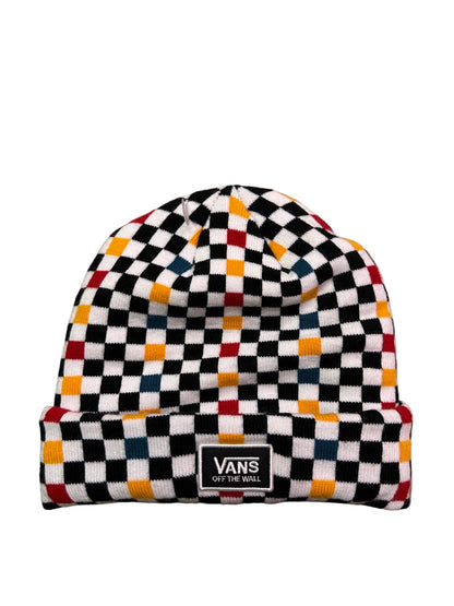 Vans Breakin Out Beanie features a multi-colored checkerboard pattern and a fold-over cuff with the iconic "Off The Wall" label