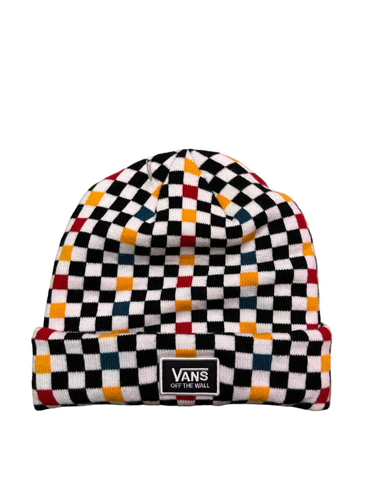 Vans Breakin Out Beanie features a multi-colored checkerboard pattern and a fold-over cuff with the iconic "Off The Wall" label
