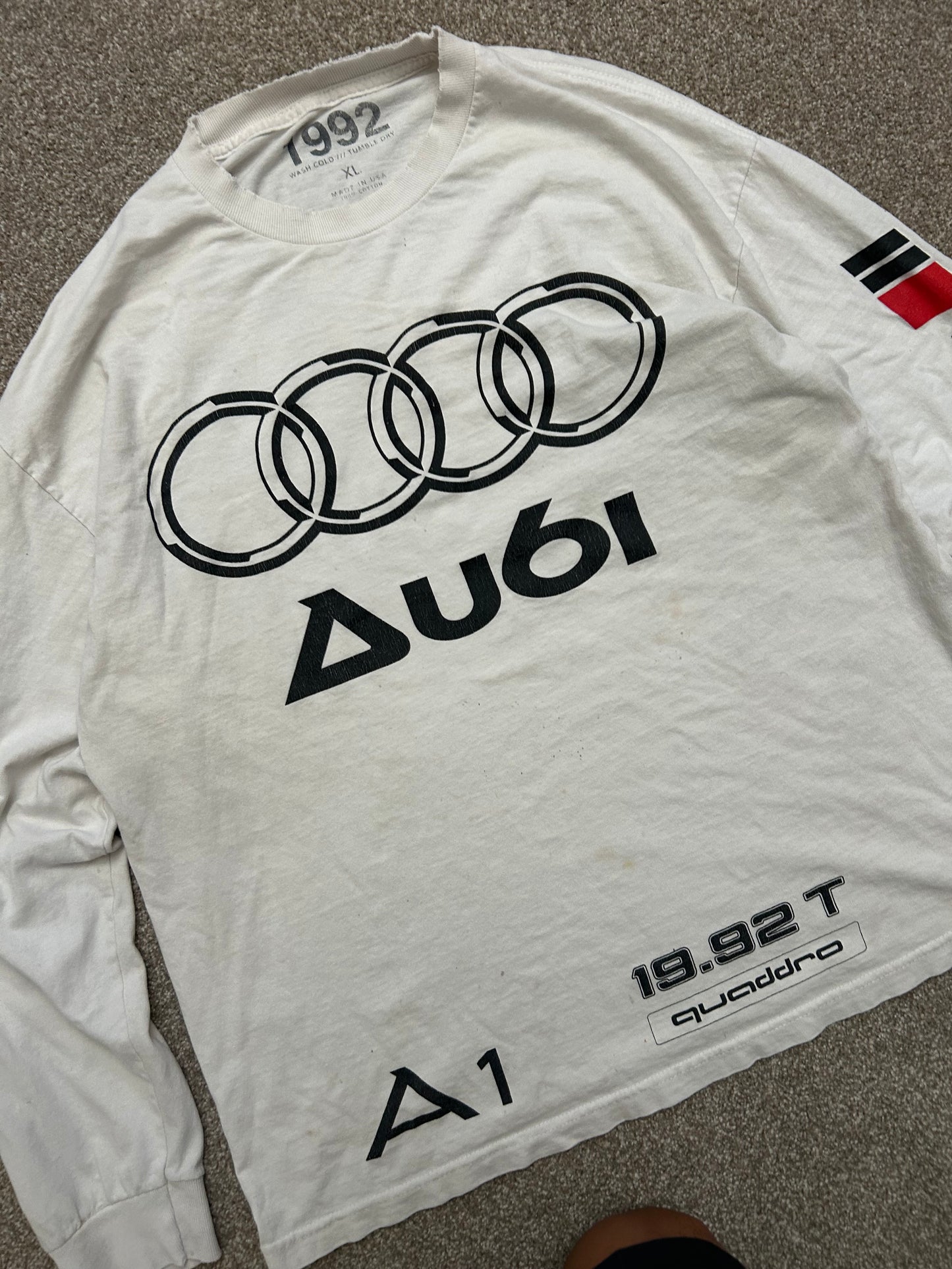 Vintage 1992 Audi Shirt Longsleeve XL White Faded Distressed Tee