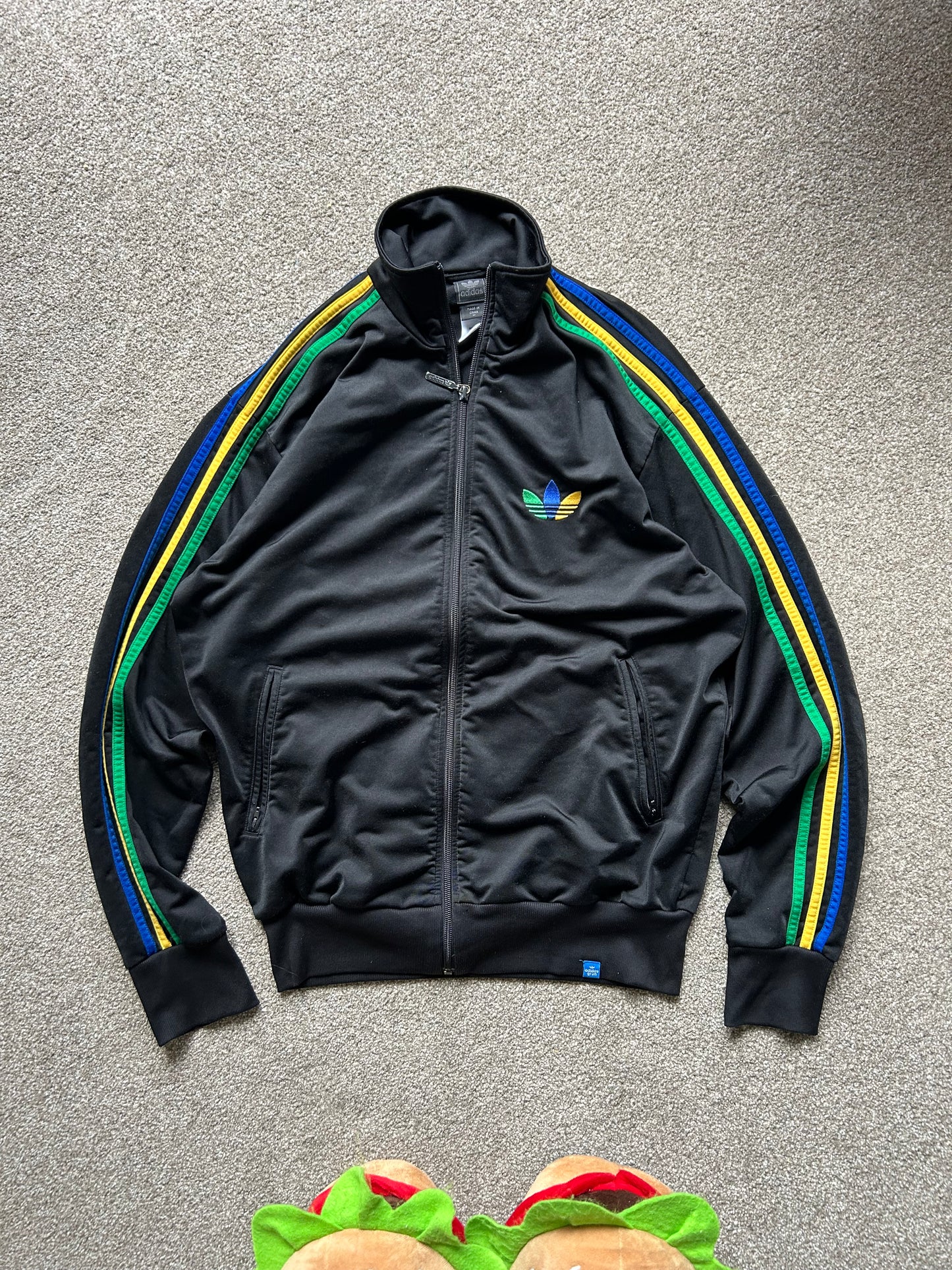 Adidas Grun Track Jacket Men's Black Rasta Firebird Blue Green Yellow size Medium