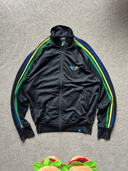 Adidas Grun Track Jacket Men's Black Rasta Firebird Blue Green Yellow size Medium