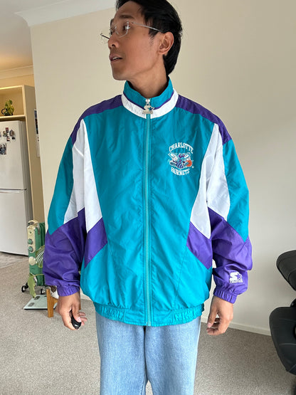 vintage 90s Charlotte Hornets Starter full-zip windbreaker jacket Large Purple