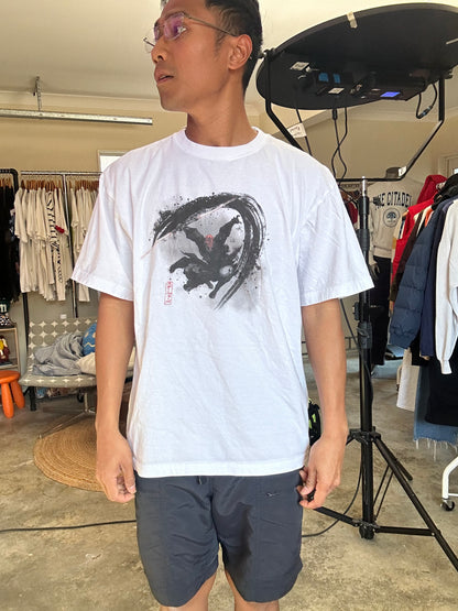 white Star Wars themed t-shirt featuring a Japanese-style ink brush graphic of the character Darth Maul XL