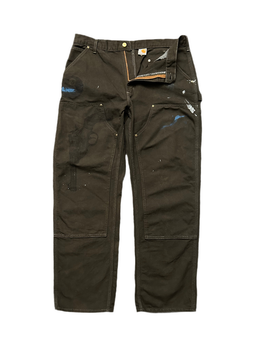 Carhartt Double Knee Dark Brown Custom Paint Pants size 38
