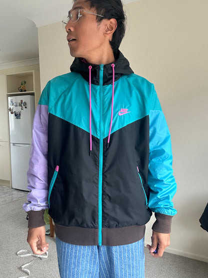 Nike Sportswear Windrunner Jacket in a black, teal, and purple colorway Large