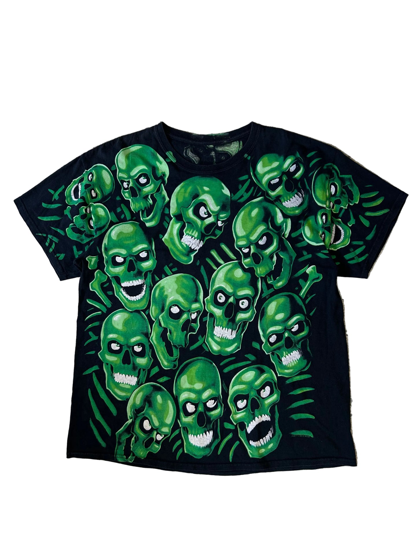 Liquid Blue Skull Pile all-over print black and neon green t-shirt Travis Scott XL