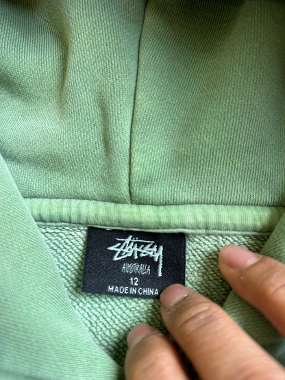 sage green hoodie is a Stüssy "Chapter" model featuring an embroidered logo size 16 Medium Cropped Boxy Fit