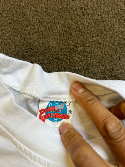 vintage white Planet Hollywood Bangkok t-shirt features the iconic globe logo in blue and red Large White