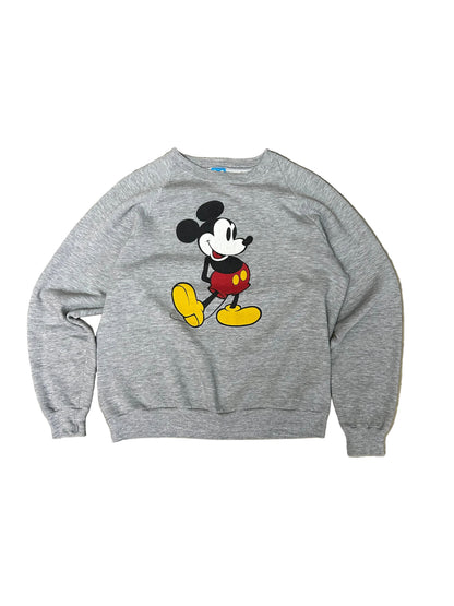 vintage 80s Disney Mickey Mouse sweatshirt features a heather gray design with raglan sleeves and a classic character graphic Large