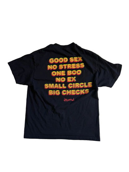 black 4Hunnid "Good Sex" graphic t-shirt featuring textured lettering on the back Large
