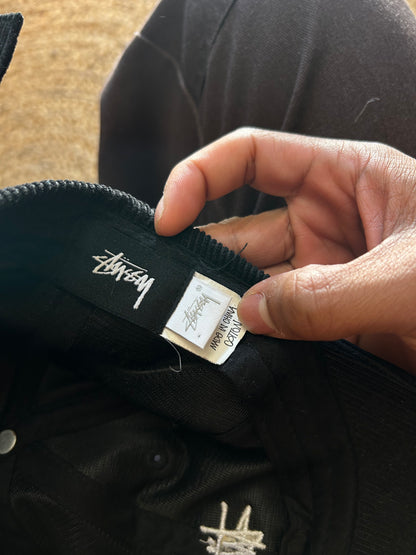 Stussy Graffiti Cord Low Pro Cap in black corduroy fabric Osfa