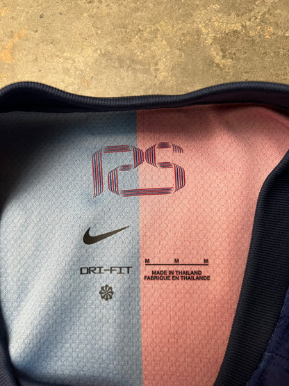 Nike FC Barcelona 2024/25 Home Jersey features a distinct split red and blue design with a gold Nike Swoosh