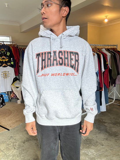 HUF x Thrasher Bayview Pullover Hoodie in Athletic Heather Small Grey