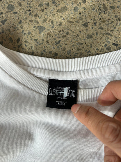 Stussy Pink Logo Checkerboard White Long Sleeve Medium (Worn Condition)