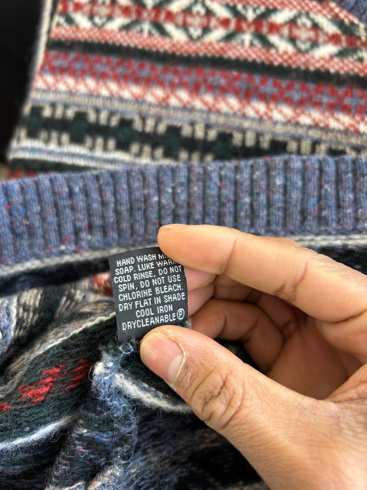 Vintage Aztec Wool Sweater Small Navy Blue