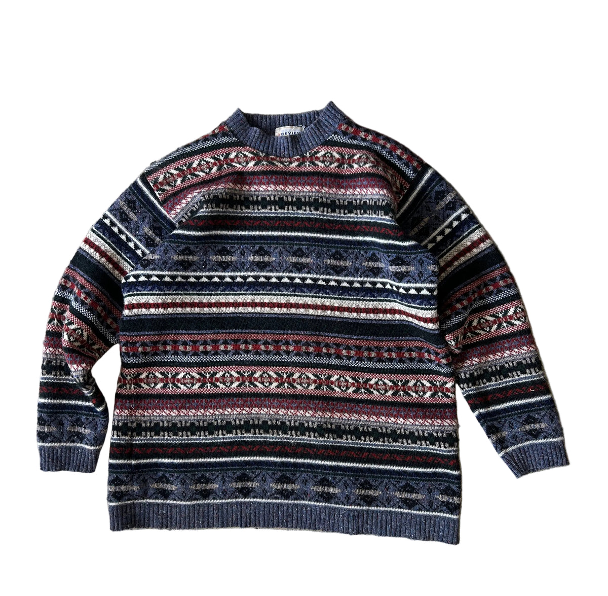 Vintage Aztec Wool Sweater Small Navy Blue