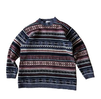 Vintage Aztec Wool Sweater Small Navy Blue