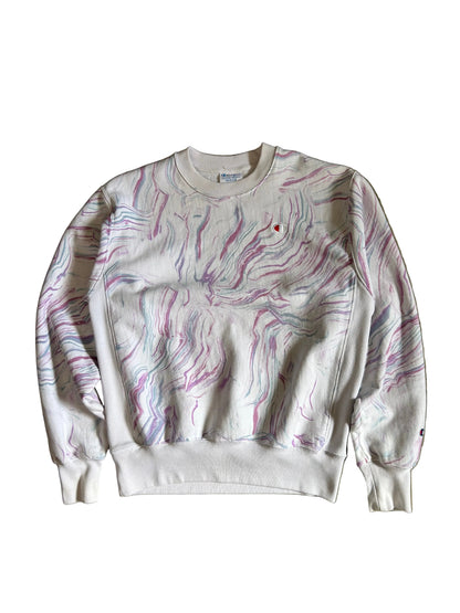 Champion Reverse Weave crewneck sweatshirt featuring a marble-style dye pattern Medium White