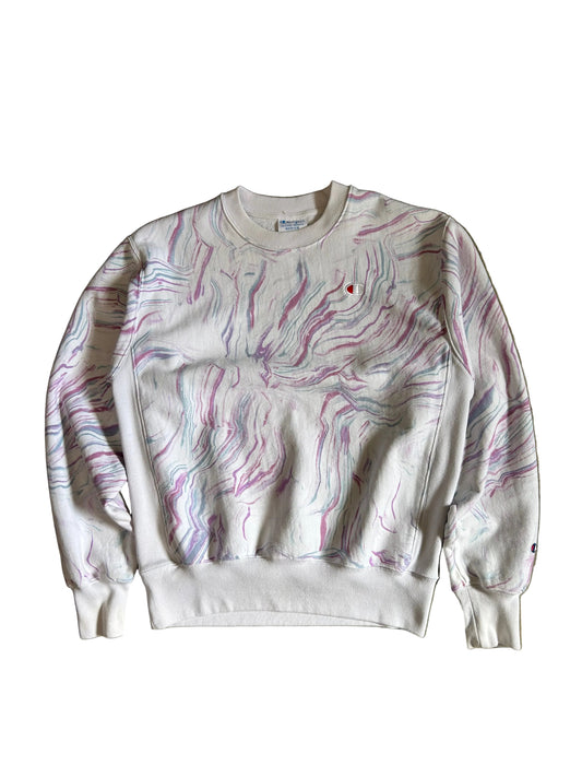 Champion Reverse Weave crewneck sweatshirt featuring a marble-style dye pattern Medium White