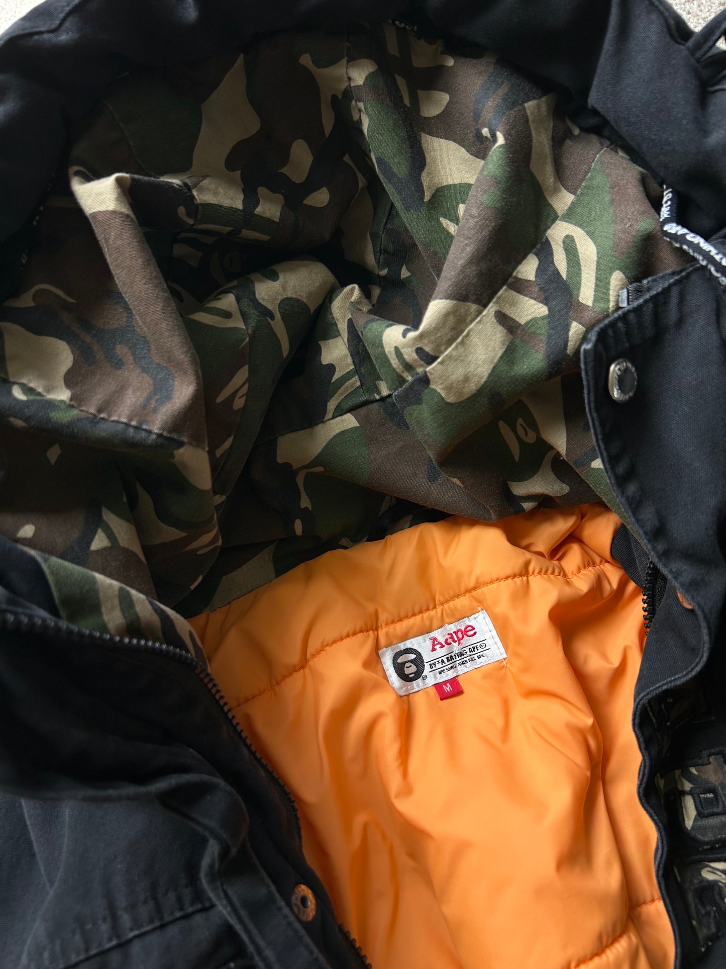 AAPE Hoodie Puffer Small Black Camo (OFF)