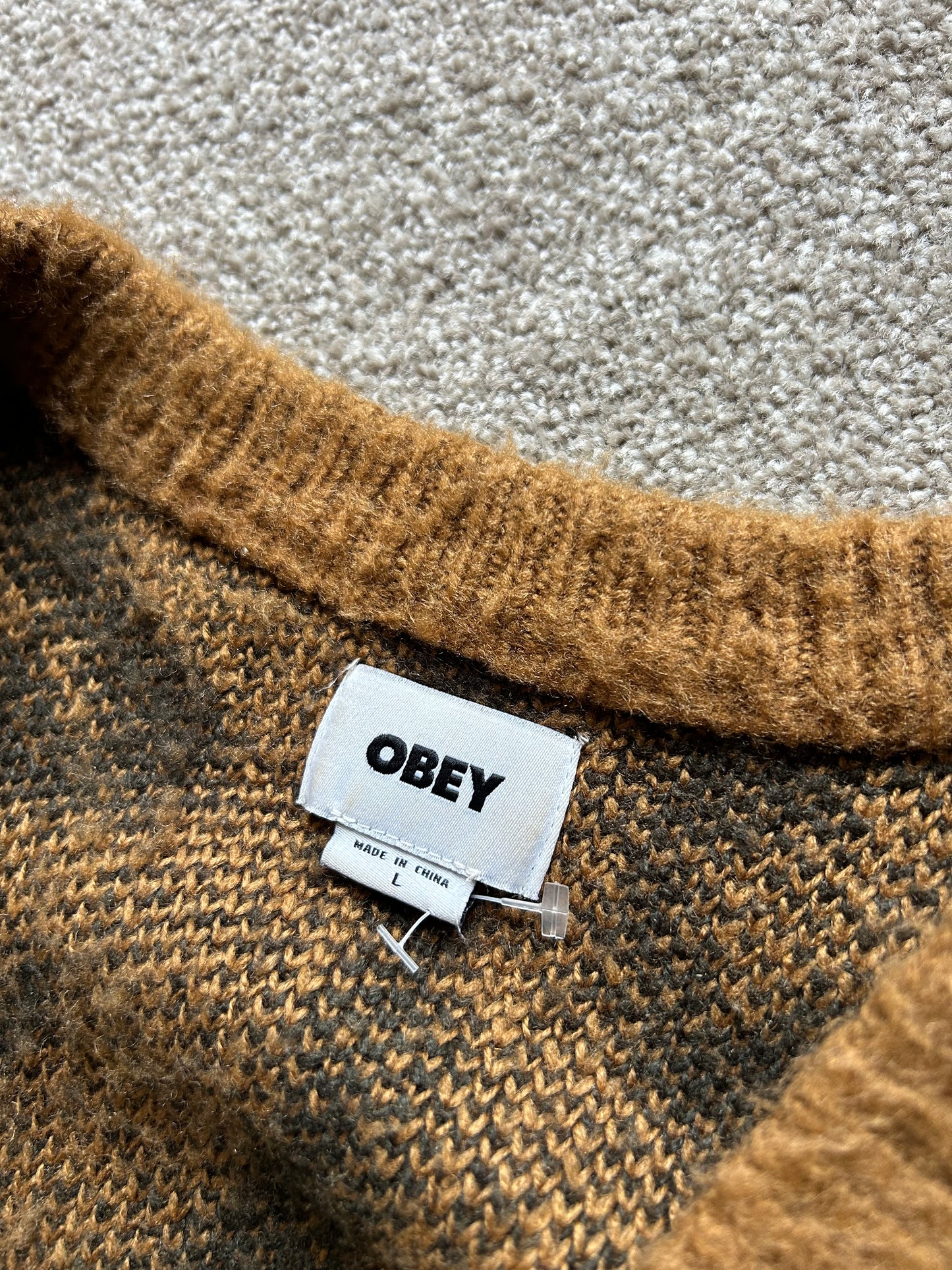 Obey Pally Cardigan Brown Large