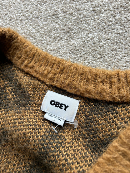 Obey Pally Cardigan Brown Large