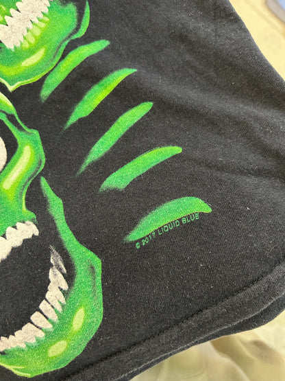 Liquid Blue Skull Pile all-over print black and neon green t-shirt Travis Scott XL