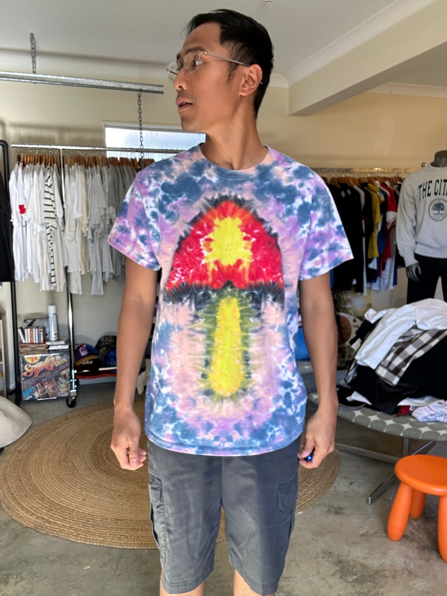 Medium Purple mushroom design tie-dye shirt