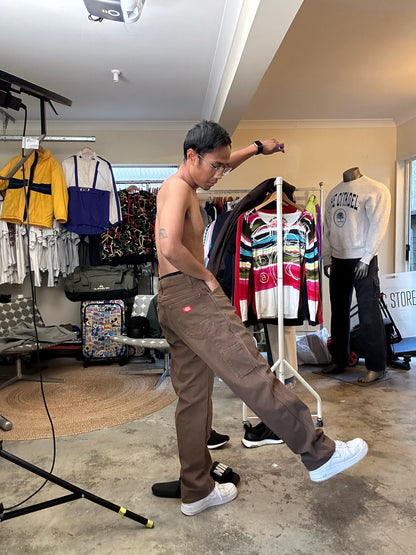 Vintage brown Dickies Relaxed Fit Duck Carpenter Jeans featuring a hammer loop and dual tool pockets