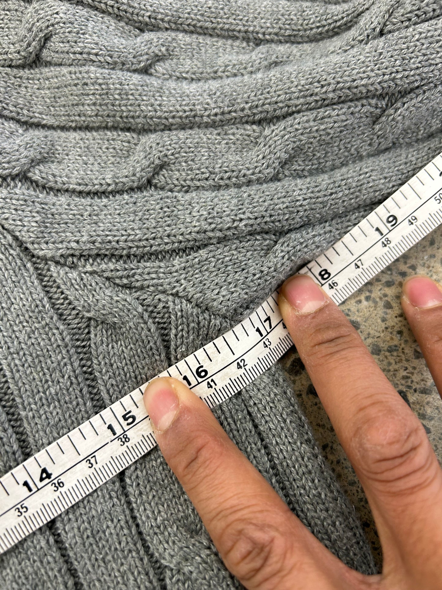 Polo Ralph Lauren cable-knit sweater features a signature pony motif on a heather grey cotton blend Women's