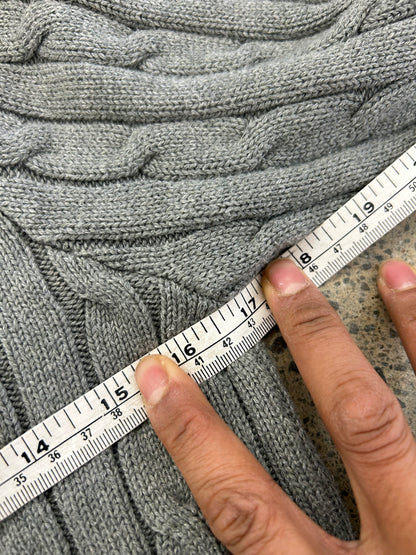 Polo Ralph Lauren cable-knit sweater features a signature pony motif on a heather grey cotton blend Women's