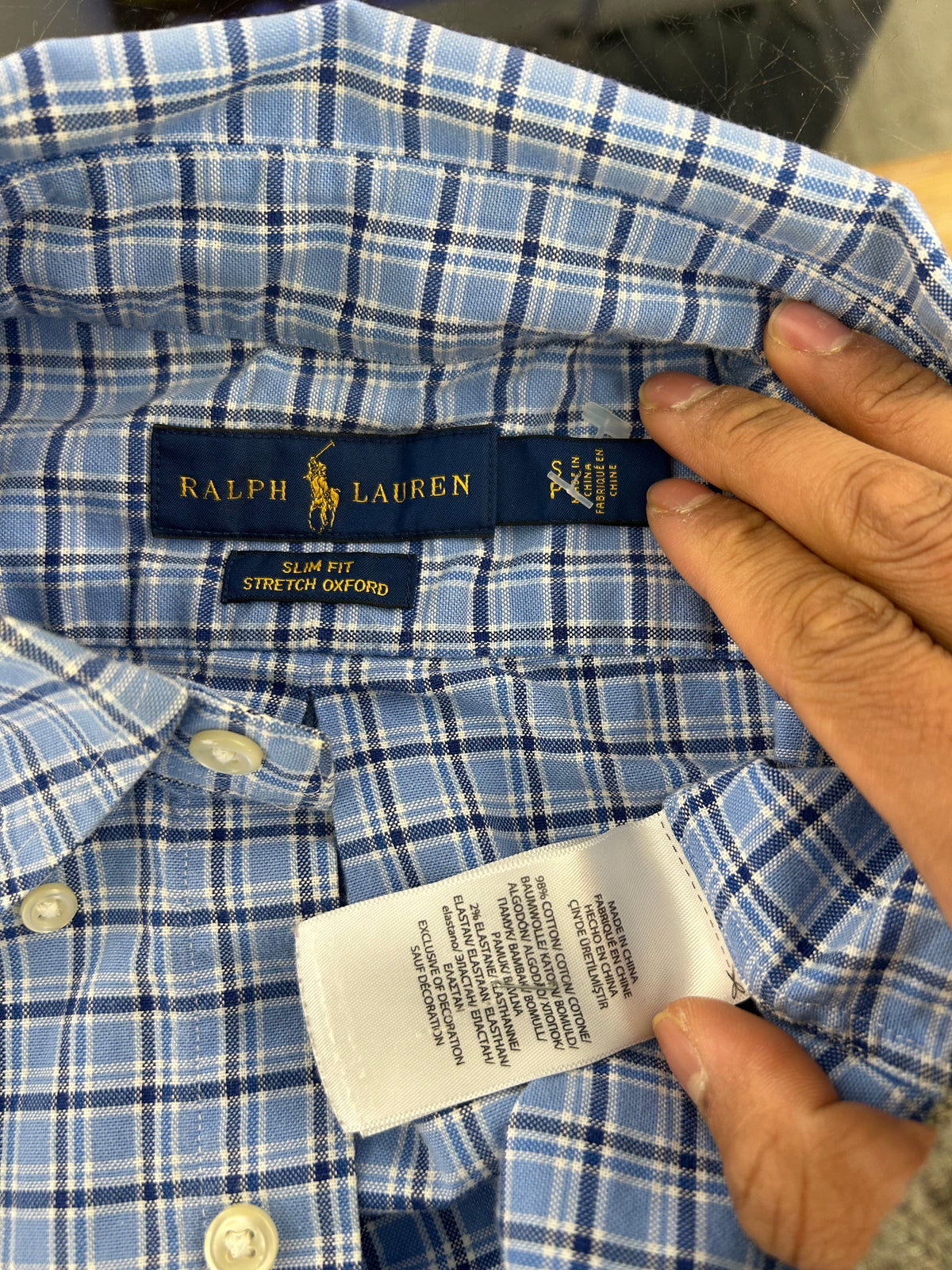 Polo Ralph Lauren Long-Sleeve Classic Oxford Sport Gingham Shirt Small Blue