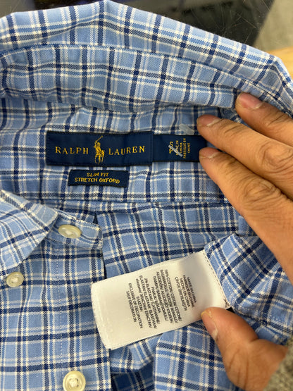 Polo Ralph Lauren Long-Sleeve Classic Oxford Sport Gingham Shirt Small Blue